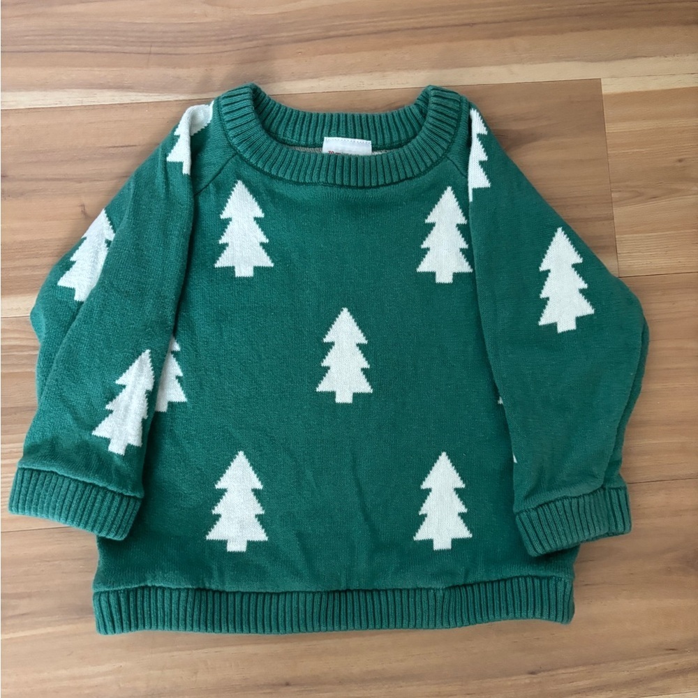 Hanna Andersson Green Sweater with White Tree Motif